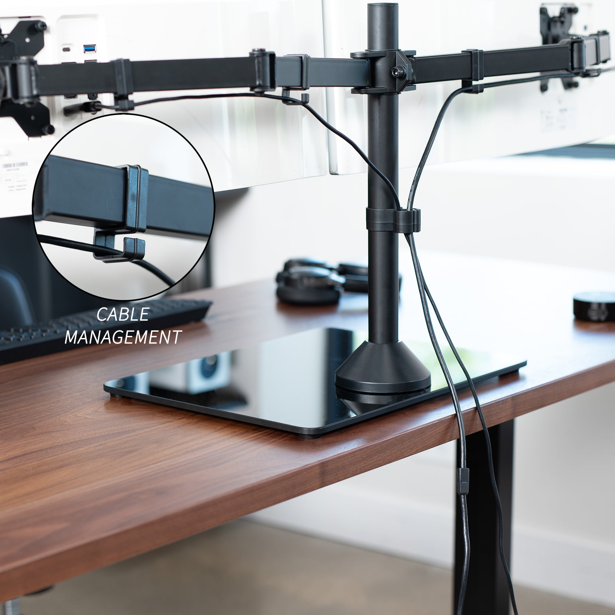 VIVO Dual Computer Monitor Mount with Glass Base for 2 Ultrawides up to 38"