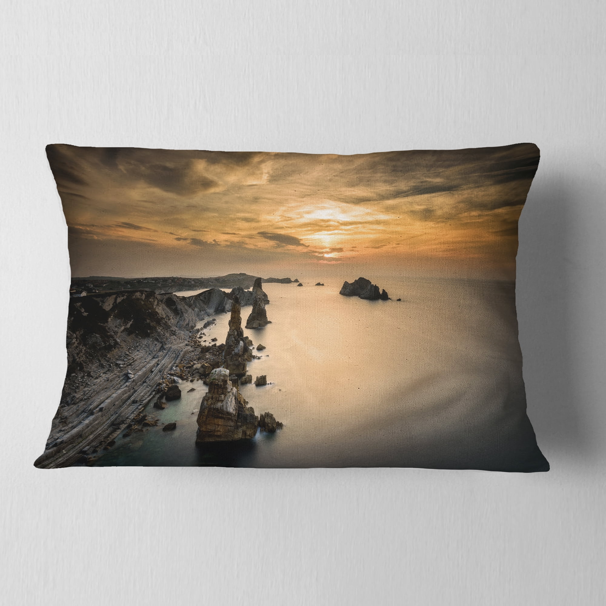 Designart Liencres Rocks on Coast in Spain - Landscape Printed Throw Pillow - 12x20