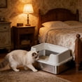 thumbnail image 4 of WLAGOOD High Wall Stainless Steel Kitty Litter Pan Semi-Enclosed Anti-Scatter Odor Control Non-Slip Scratch Proof Washable Litter Box for Large Cats - 19.7×13.8×8.7in, 4 of 6