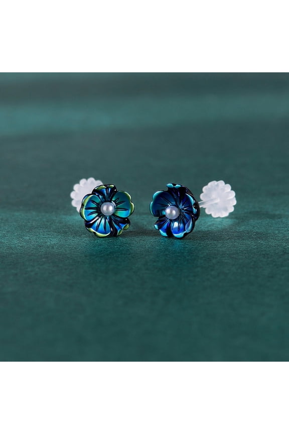 1/7 Pairs Plastic Resin Stud Earrings Cherry Blossom Cartilage Helix Piercing-Navy-1 pair
