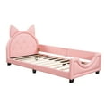 thumbnail image 5 of Twin Upholstered PU Leather Daybed Pink Bed with Carton Ears Shaped Headboard, Wooden Twin Platform Bed Frame for Kids Teens Adults, No Box Spring Needed,Pink, 5 of 7