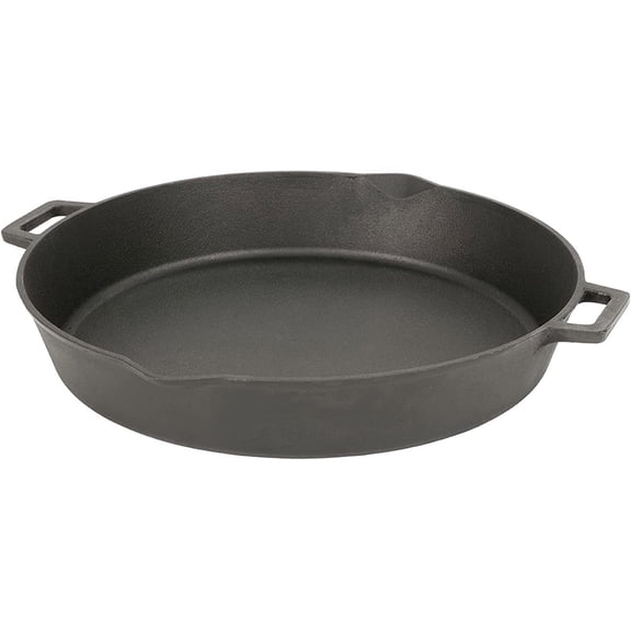 Bayou Classic 7439 16-in Cast Iron Double-Handled Skillet w/Pour Spouts Features Large Loop Handles Perfect For Breakfast Roast Pan Frying Sautéing and Baking