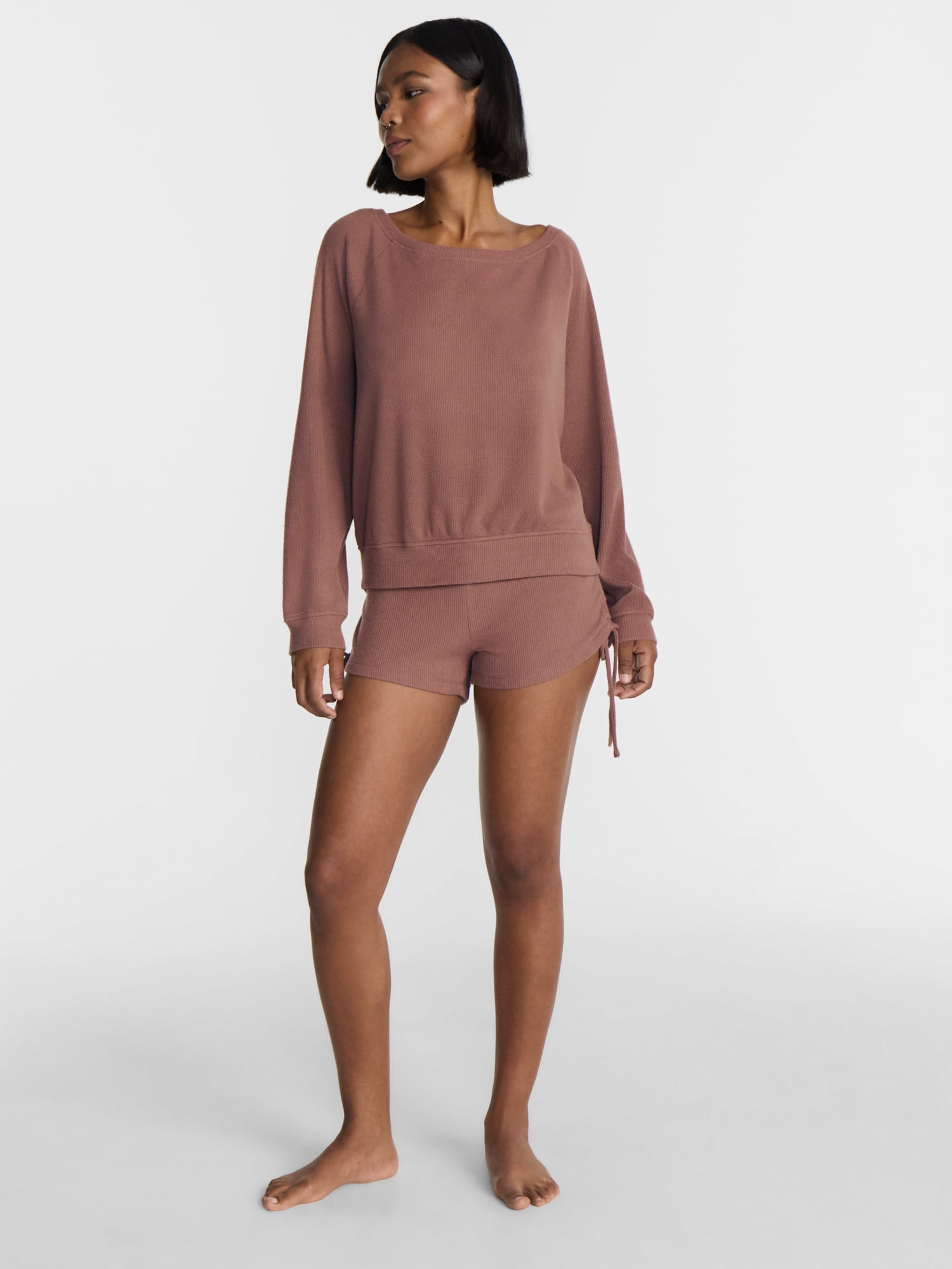 No Boundaries Waffle Knit Sleep Top, Women’s and Women’s Plus XS-2X