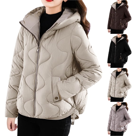 Zedker Women's Winter Coat Waterproof Winter Jacket Winter Clothing For Women With Breathable Lining with Hood Beige L