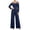 Navy, variant on Tqcoqu Women's Cold‑Shoulder Jumpsuit, Contrast Piping Long Sleeve Wide Leg Floor Length Jumpsuit with Large Patch Pockets