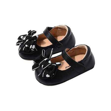 

Lacyhop Girls Dress Shoes Bowknot Mary Jane Comfort Flats Party Casual Princess Shoe Anti-Slip Ankle Strap Black 6.5C