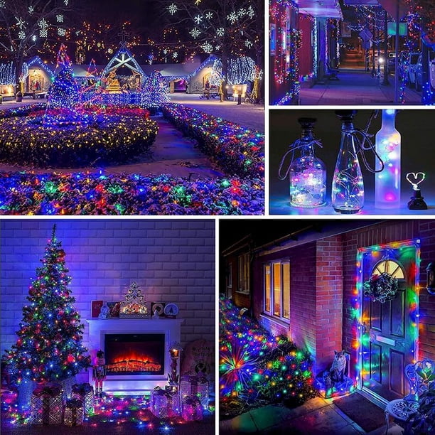 Paquete de 2 guirnaldas de luces solares coloridas para exteriores, 12 m, 100 LED, 8 modos, resistente al agua, alambre de cobre, iluminación decorativa para el hogar, jardín, patio, fiesta, boda esquí esquí Gafas de esquí