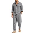 thumbnail image 5 of Delconic Mens Linen Blend Two Piece Outfit Loose Fit Long Sleeve Button Front Shirt and Straight Leg Pants Casual Set Gray M, 5 of 8