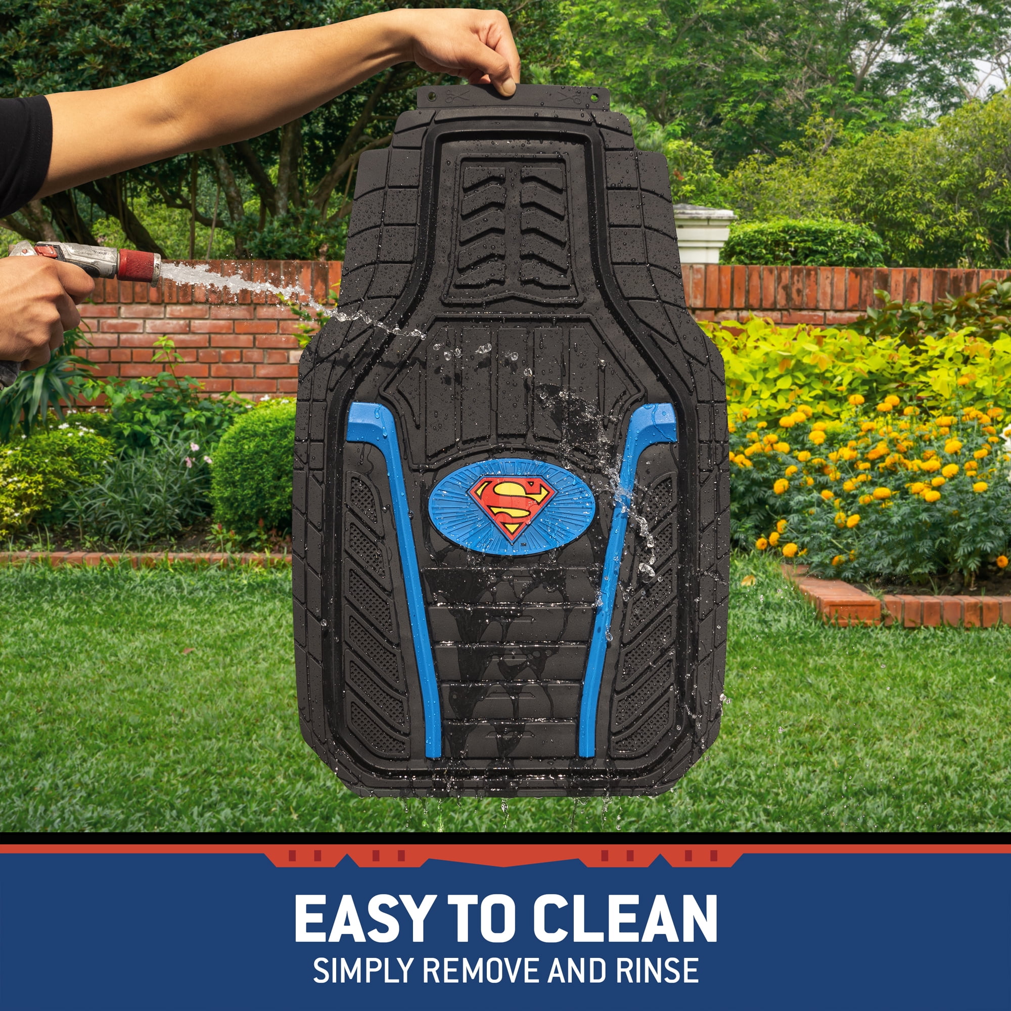 Armored Superman Car Floor Mats - Officially Licensed DC Comics - All Weather Heavy Duty Auto Interior Liners for Car Truck Van SUV
