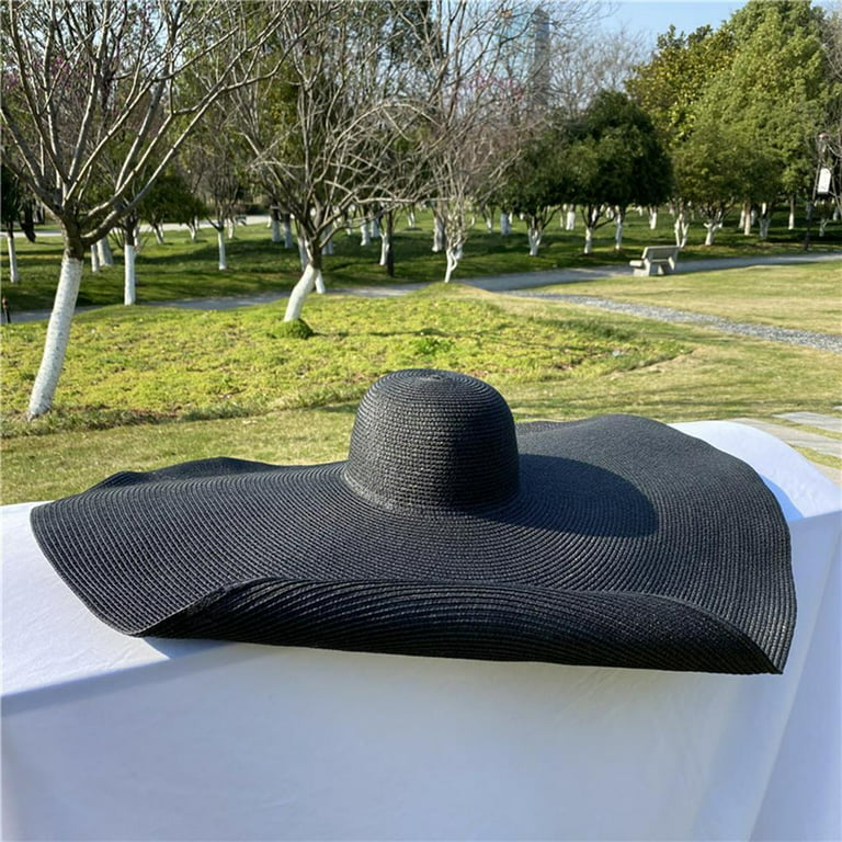 TureClos Floppy Straw Hat Oversized Sun Hat Large Brim Beach Anti-UV Sun  Protection Foldable Roll up Summer Hat Black 