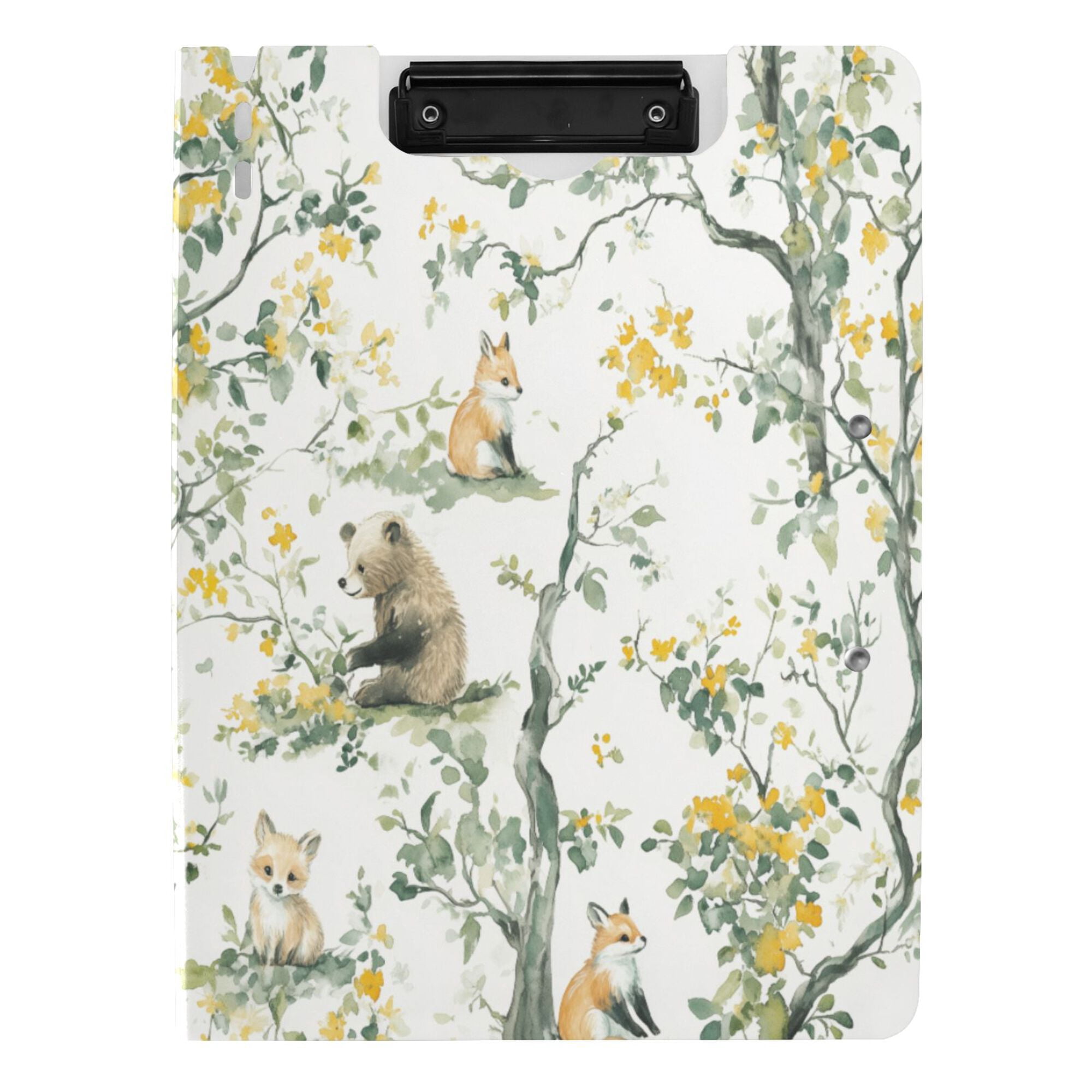 FORMRS A4 Clipboard Folder with Pen Holder Horizontal Foldable School Office Binder, Watercolor Forest Animals