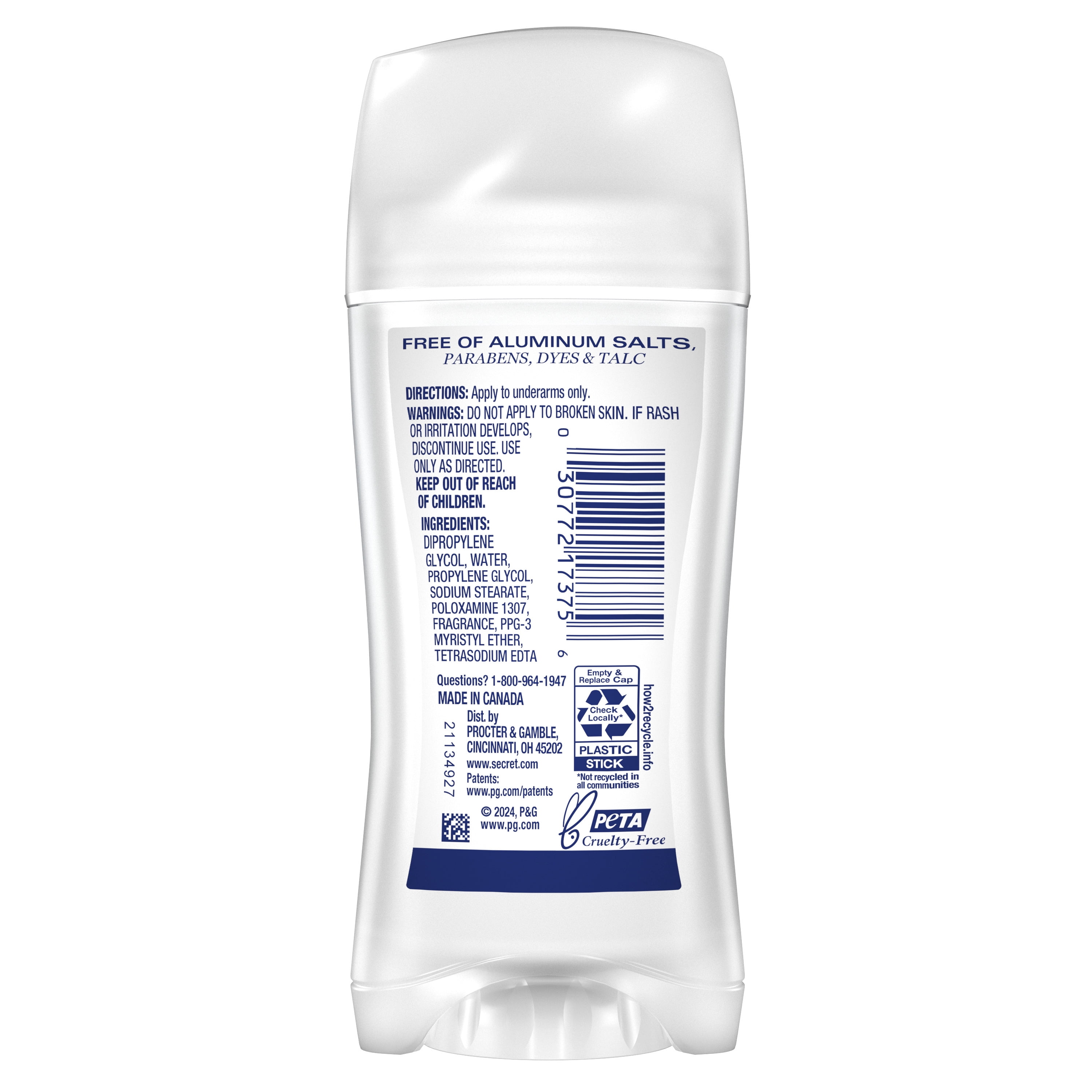 Secret Aluminum Free Clear Solid, Clear Ocean Scent, 2.4oz