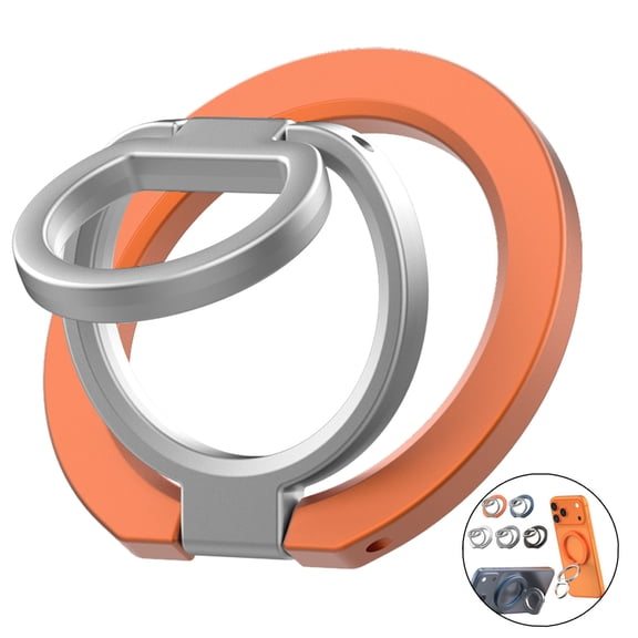 ELEHOLD Two-Sided Magnetic Phone Ring Holder 360° Rotation Grip Stand Finger Ring Kickstand For iPhone 17 Pro Max 16 15 Pro Max / Samsung Galaxy S25 Ultra S24 /Mag-Safe Accessories,Orange