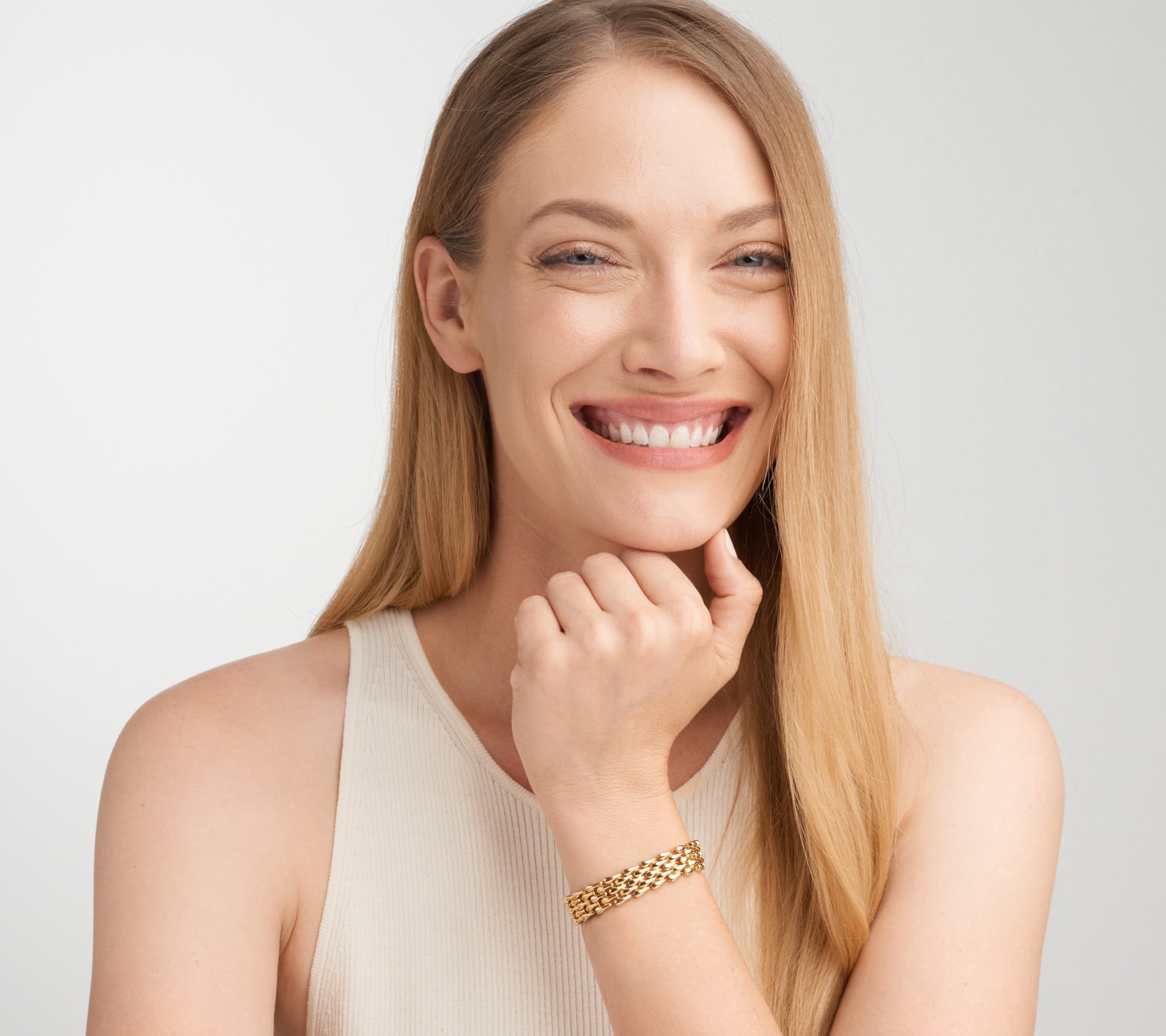Women's 18kt Gold over Brass Interlocking High-Polish Multi-Row Bracelet, 7.5"