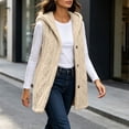 thumbnail image 4 of Autumn Clothing Ladies Lightweight Winter Vest Sleeveless Hooded Jacket Fleece Button up Jacket Solid Color Outerwear with Pockets My Order My Items, 4 of 9