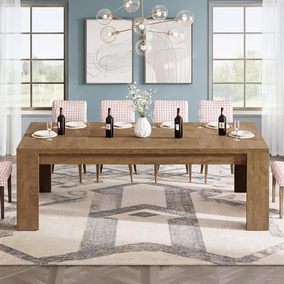 Fnova 70.9" Farmhouse Dining Table for 6-8 People, Large Wood Rectangle Sturdy Kitchen Table Modern Dining Room Furniture, Brown