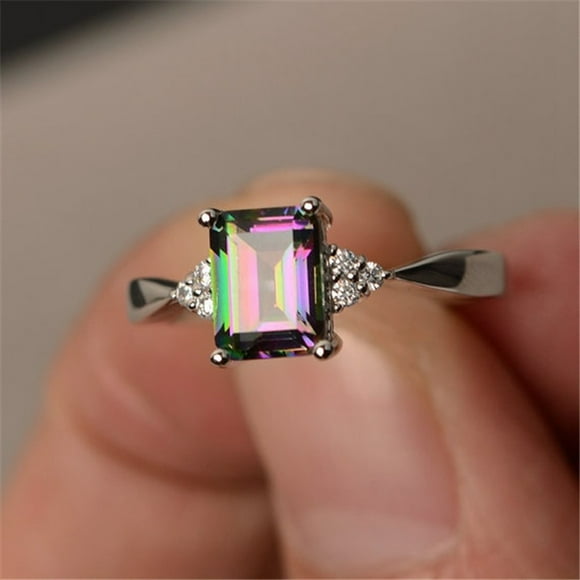 Liquidation à Moins de 5$ Bagues de Mariage Topaze Arc-en-Ciel Mystique en Argent Sterling 925 pour Femmes Taille 6