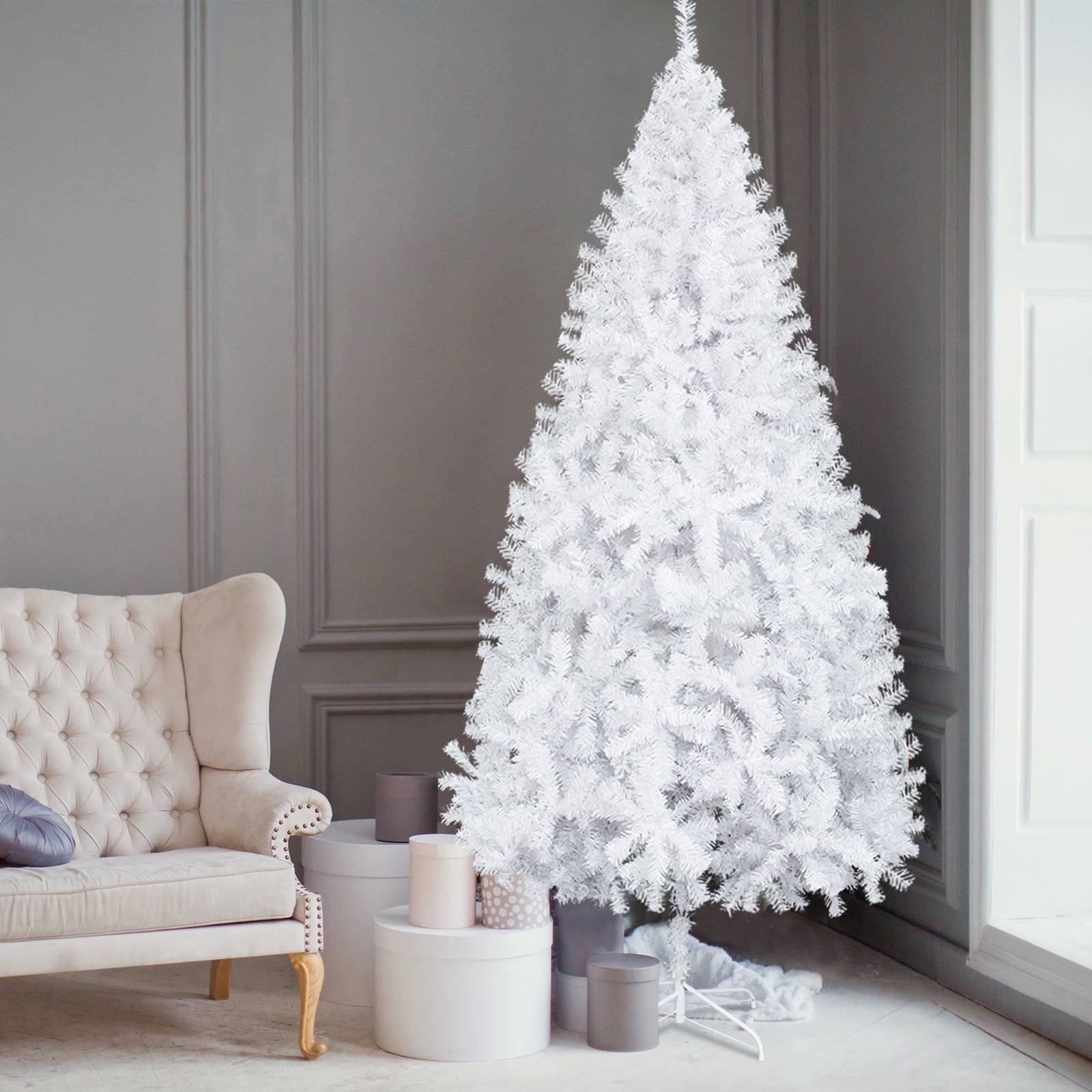 Astoutdoor 5 ft Artificial Christmas Tree, Unlit Hinged Pine Tree with 480 Branch Tips and Metal Stand, White