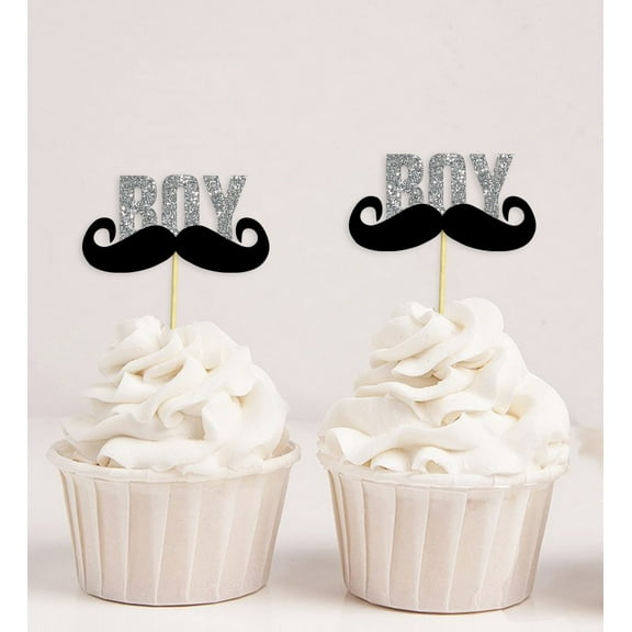 Darling Souvenir, Baby Shower Its a Boy Moustache Cupcake Toppers, Gender Reveal Party Dessert Decorations - Pack Of 20