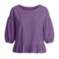 thumbnail image 4 of Women's Puff Half Sleeve Peplum Tops Loose Fit Blouse Casual Work Business Summer Shirts Keyhole Back Tie Neck, 4 of 5