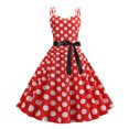 thumbnail image 5 of Joernso Women Dress Retro A-line Big Swing Tight High Waist Bow Decor Sleeveless V Neck Back Zipper Dot Print Contrast Color Party Wedding Prom Ball Gown Summer Midi Dress, 5 of 8