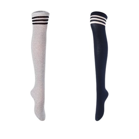 

Lian LifeStyle Women s 2 Pairs Adorable Comfortable Soft Thigh High Over Knee High Cotton Socks Size 6-9 L1022 LightGrey Navy