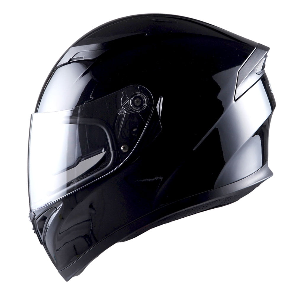 1Storm Motorcycle Modular Full Face Flip up Dual Visor Helmet + Spoiler + Motorcycle Bluetooth Headset: HJK316 Glossy Black