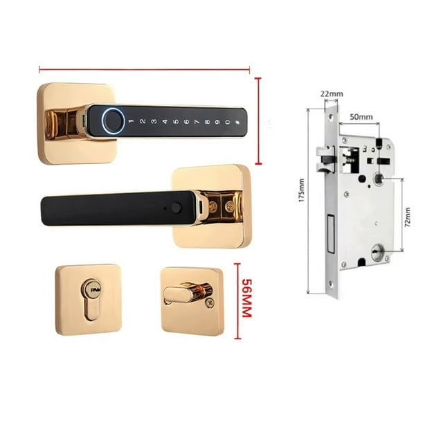 Serrure de Porte, Poignée de Porte Intelligente Empreinte Digitale Mot de Passe Déverrouillage à Distance Serrure Numérique Application Tuya Entrée Sans Clé pour Portes Serrure Électronique Intelligente, Facile à Installer