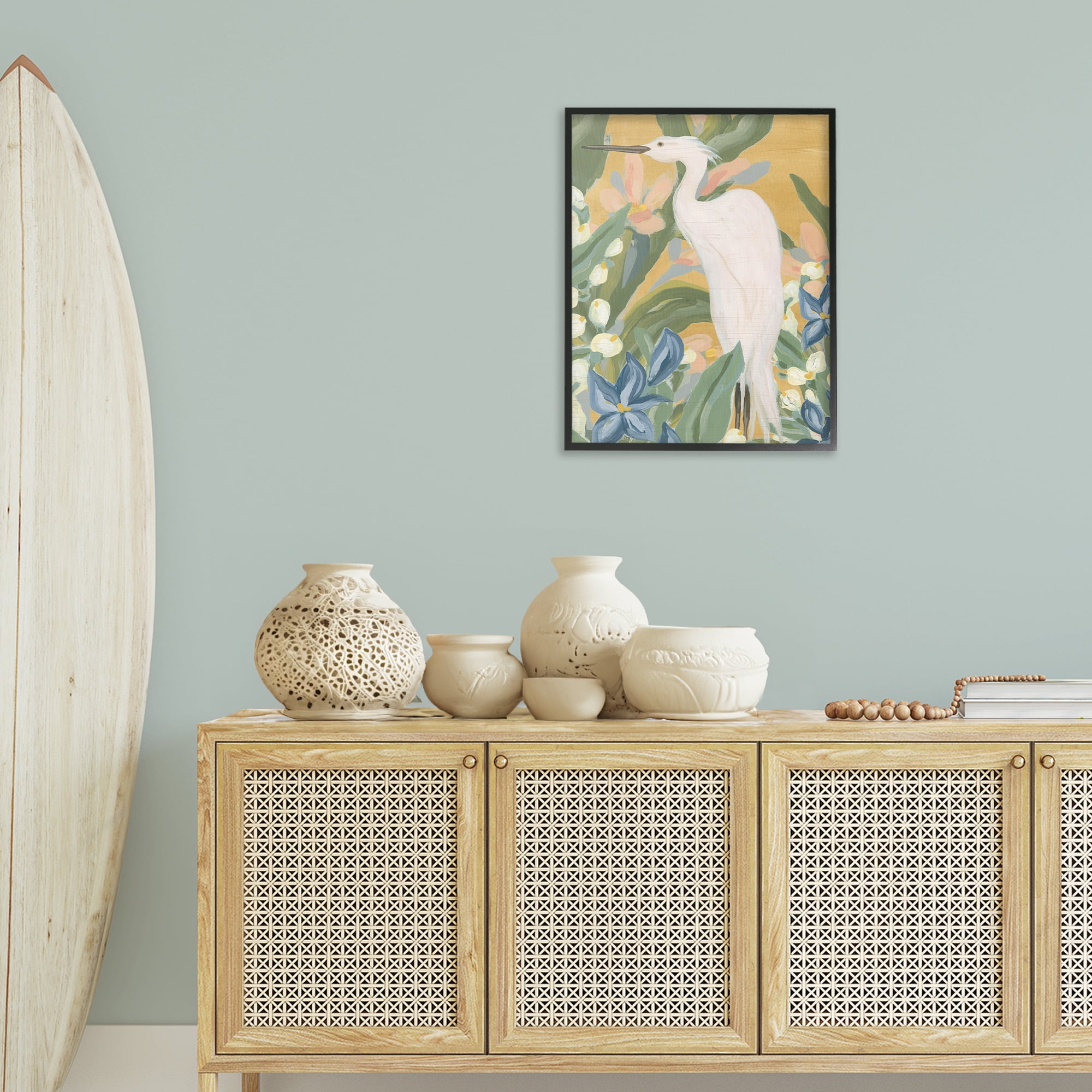 Stupell Industries Tropical Egret Painting Animals & Insects Painting Black Framed Art Print Wall Art, 24 x 30