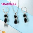 thumbnail image 2 of Juegos de joyas para mujer y niña, Plata de Ley 925 auténtica, cristal austriaco brillante, bonito collar con colgante de gato, pendiente Huggie, 2 of 5