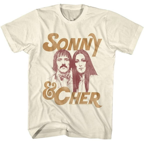 Sonny And Cher - Portrait - Officially Licensed American Classics - Front Print Solid Adult Short Sleeve T-Shirt