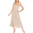 thumbnail image 1 of Robes de Demoiselle d'Honneur pour Femmes Col Carré à Volants Fendue Robe Midi Bretelles Larges Réglables Robe d'Été avec Ceinture pour Invité de Mariage, 1 of 7