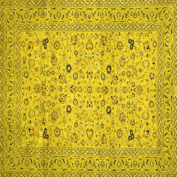 Ahgly Company Indoor Square Persian Yellow Traditional Area Rugs, 4' Square
