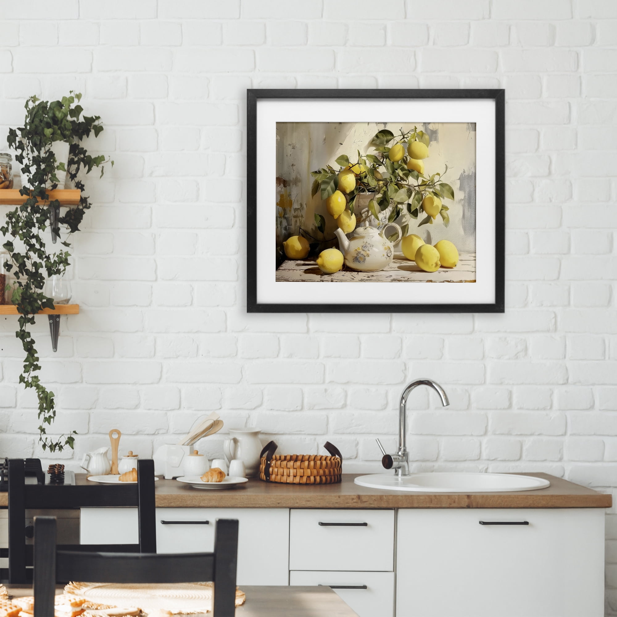 Stupell Industries Lemon Still Life with Teapot Black Framed Print Under Glass, design by LSR Design Studio