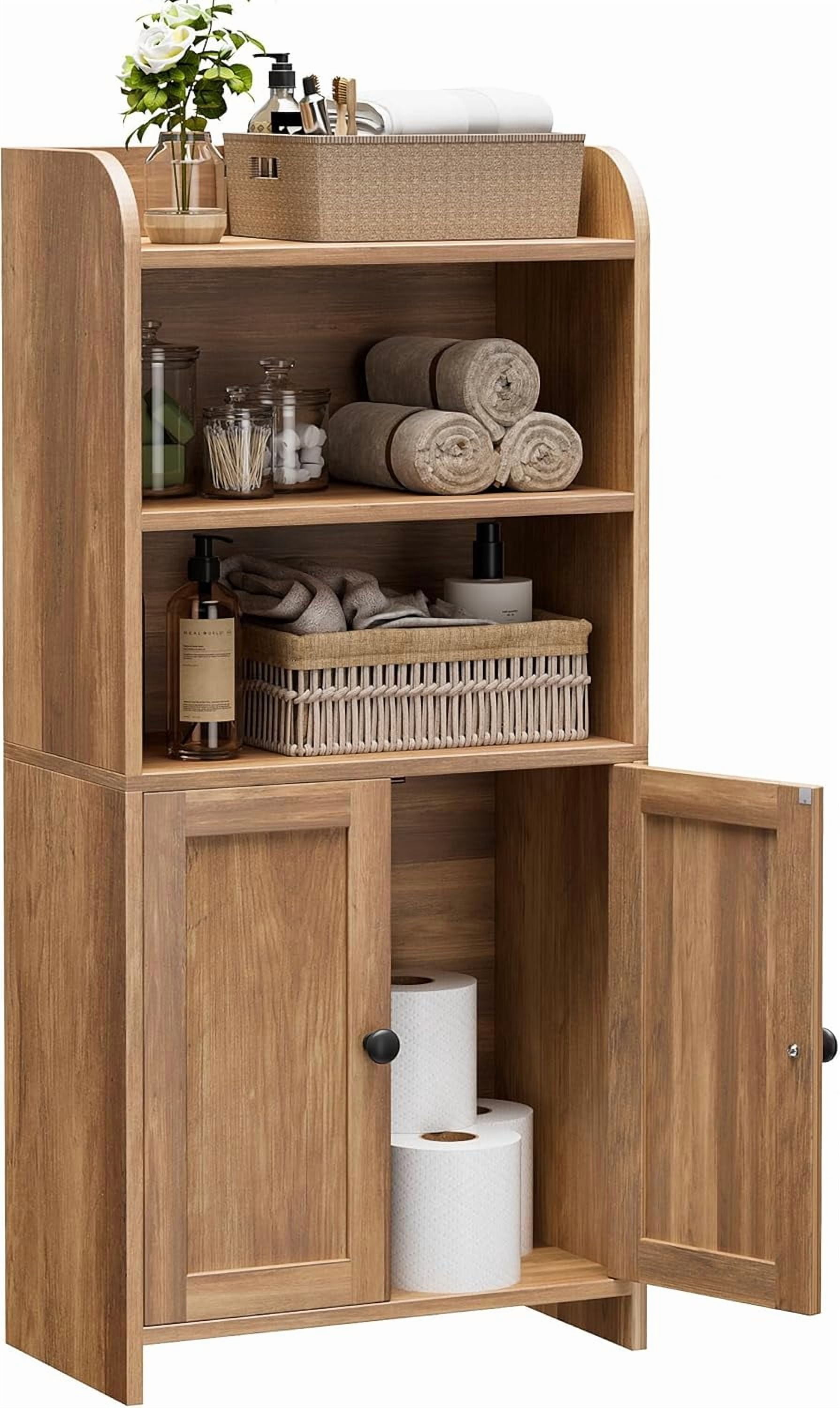 Small Bathroom Storage Cabinet, Freestanding Toilet Paper Storage with 2 Doors and Shelves, Bathroom Organizers and Storage for Small Spaces, 7.9" D x 14.6" W x 31" H, Rustic Walnut