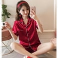thumbnail image 2 of Fofly-Conjunto de pijama de 2 piezas para mujer, Top corto de seda antimanchas y pantalones cortos a rayas transpirables, conjunto de pantalones cortos de verano, ropa para el hogar, 2 of 5