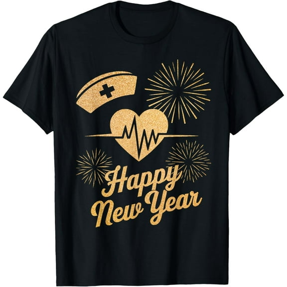 Nurse Happy New Year's Eve Party 2026 Black Crew Neck Short Sleeve T-Shirt Shirts