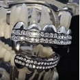 thumbnail image 3 of Vampire Fang Grillz Set Two Row Silver Tone Top Fangs & Bottom Teeth Bling Grills, 3 of 5