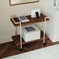 thumbnail image 3 of Martha Stewart Liam 2 Tier Mobile Printer Cart, Polished Brass Frame, Walnut, 3 of 13