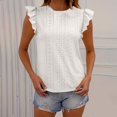 thumbnail image 4 of Kovlvoll Women's Tops Summer Eyelet Solid Color Crew Neck Ruffle Short Sleeve Loose Casual Top T-Shirt, 4 of 7