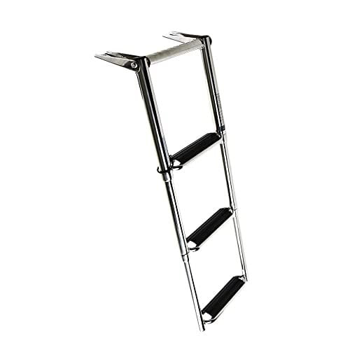 MARINE CITY 304 Grade Marine Grade Stainless Steel 3 Step Telescopic Drop Ladder with Extra Wide Curve up Steps and Gangplank Fitted for Marines  Boats  Yachts Pack of 1