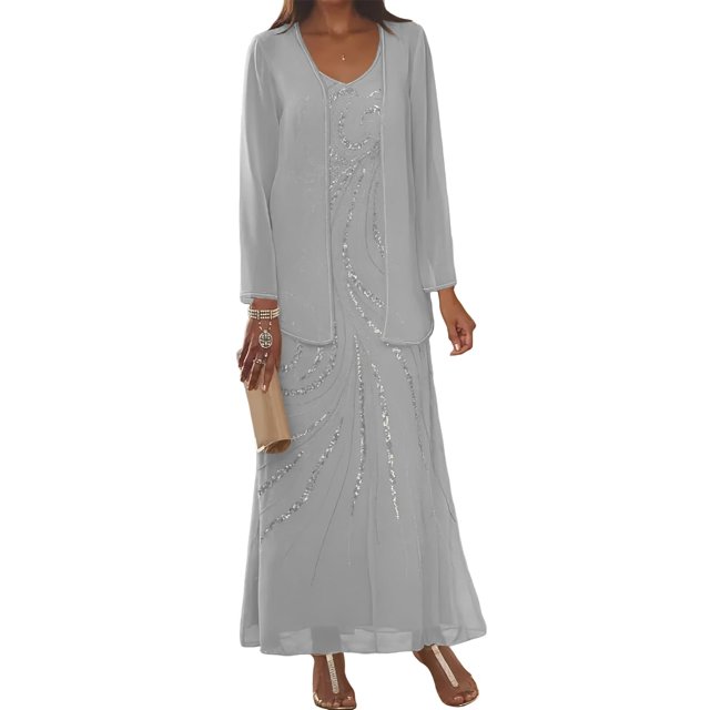 Vestidos de chifón plateado Clothfun para la madre de la novia, talla 16