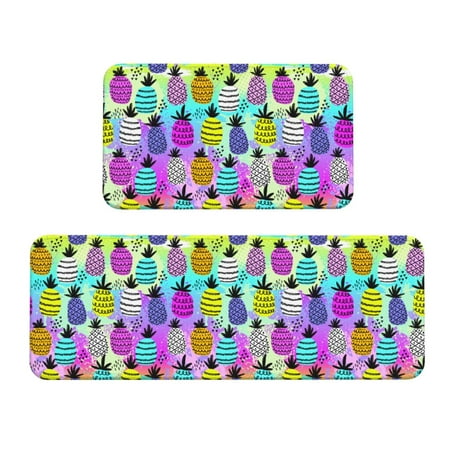 

Kitchen Floor Mat 2 Sets Of Anti-Fouling Absorbent Quick-Drying Floor Mat For Kitchen Door Mat Laundry Room Restaurant Office Farm Graffiti Pineapples On Neon Background