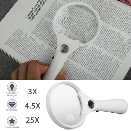 EEEkit Magnifying Glass [3X 4.5X 25X w/ 3 LED Lights] Handheld Magnifier for Reading - Best for Jeweler Watch Repair, Lightweight & Sturdy, Professional Optical Grade Magnifying