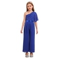 thumbnail image 1 of Moggemol Girls One Shoulder Ruffled Jumpsuits Dressy Wide Leg Pants Rompers Formal One Piece Outfits Royal Blue 12, 1 of 7