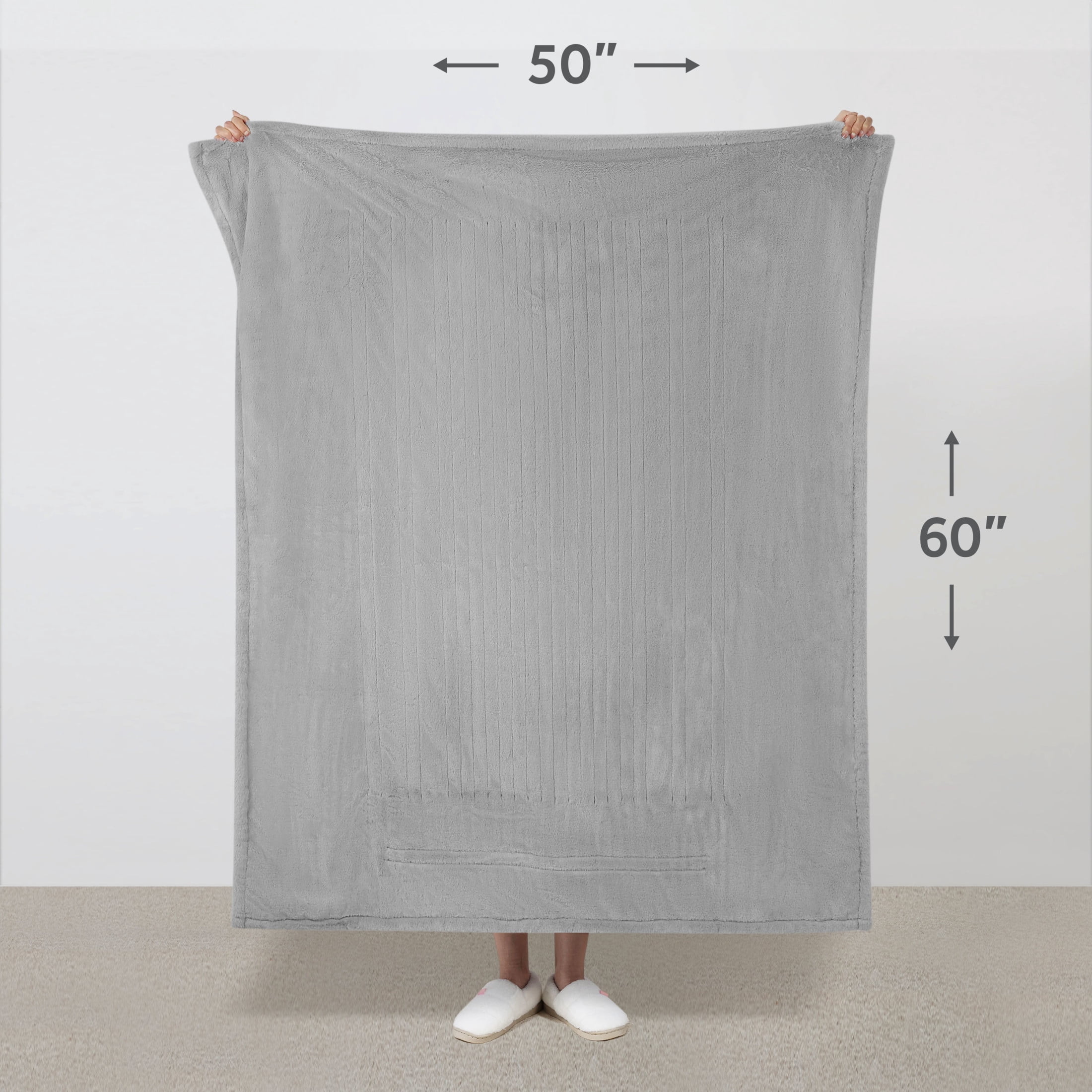 Sunbeam Heated Throw Blanket Faux Fur Gray 3 Heat Settings 3-Hour Auto Shut Off 50"x60"