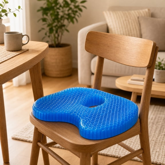 Topukaiba Gel Seat Cushion for Office Chair Car Seat, Breathable Honeycomb Design with Anti Slip Cover, Orthopedic Tailbone Pressure Relief Cushion for Wheelchair Home Desk, 14.5"x16., Blue