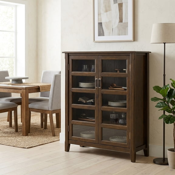Simpli Home Burlington 40 inch Wide Solid Wood Transitional Medium Storage Cabinet in Mahogany Brown