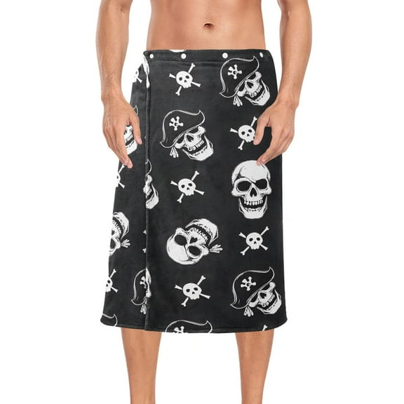 Ryvnso Men's Adjustable Shower Wrap Skull Pattern Bath Towels with Snap Closure 28 x 60 inch