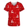 thumbnail image 4 of Snorda Hauts de Sarrau pour Femmes Manches Courtes Col en V Hauts Uniforme Noël Imprimé Poches Blouse Soins Infirmiers, 4 of 4